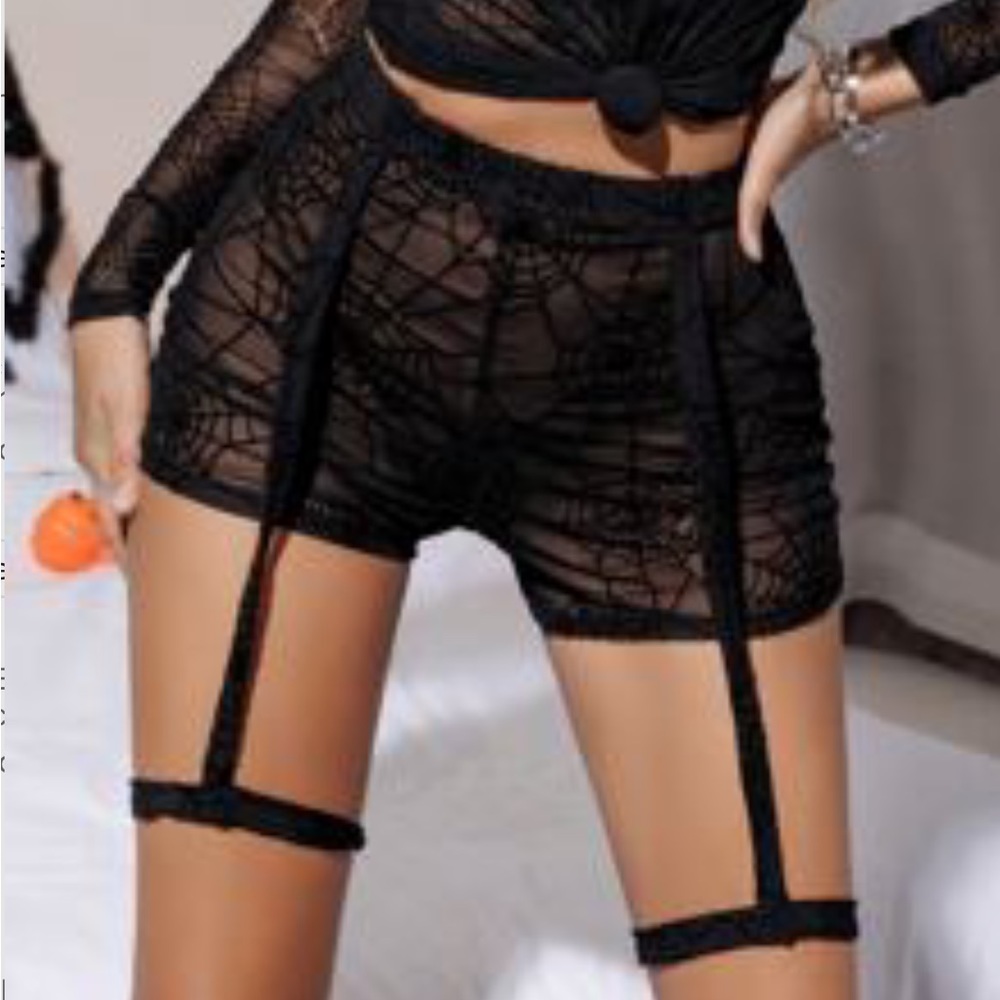 Shein Black Mesh Spiderweb Garter Shorts